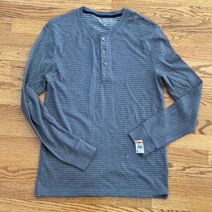 Club Room Gray Striped Long Sleeve Henley